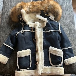 Blue and white shearling